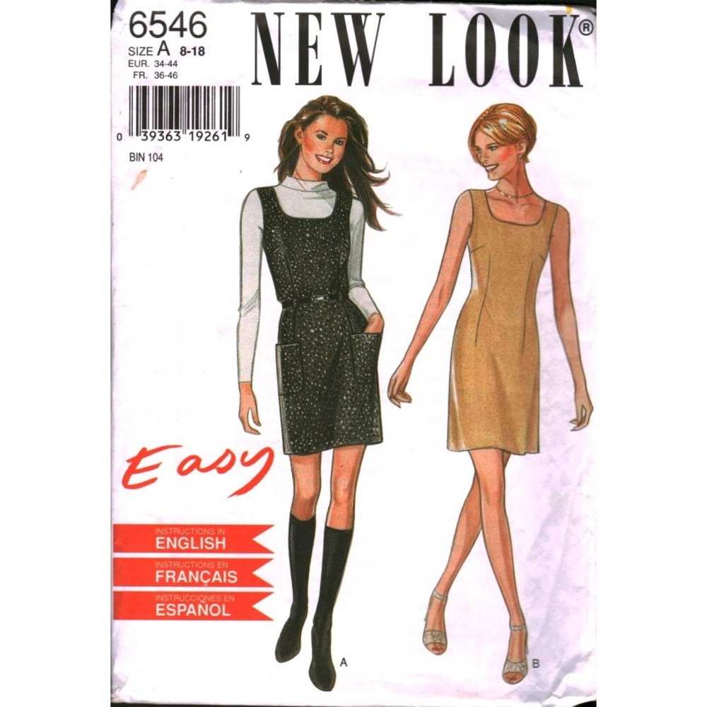 New Look 6546 Sewing Pattern Misses Dress Jumper Sz 8-18 Easy Shift Square Neck